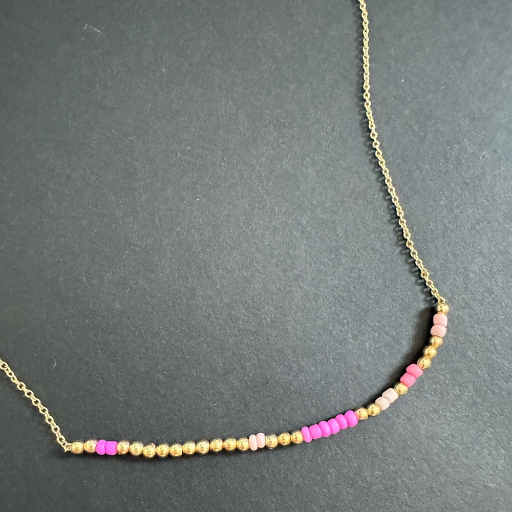 Gold & Pink Beaded Necklace